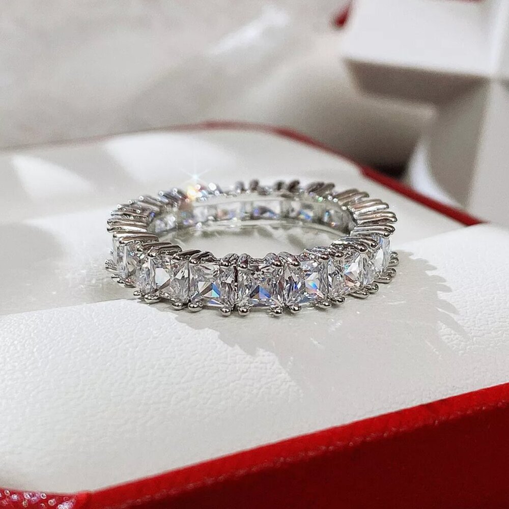 NEW 925 Sterling Silver Diamond Princess Eternity Ring